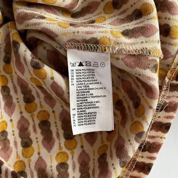 H&M Womens Dress Size 8 Short Shift Mustard Abstract 3/4 Sleeve Ruffle Pockets - Picture 10 of 14